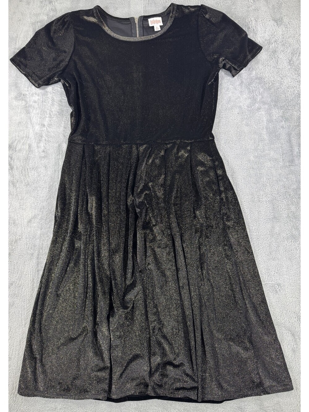 Lularoe Elegant Amelia Dress Black Velour with Silver Metallic Shimmer Size XL
